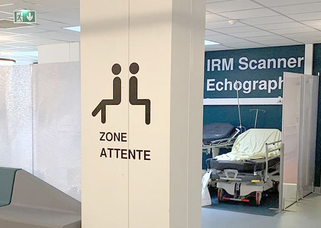 Pictogramme zone attente hopital IRM Scanner Echographie signaletique